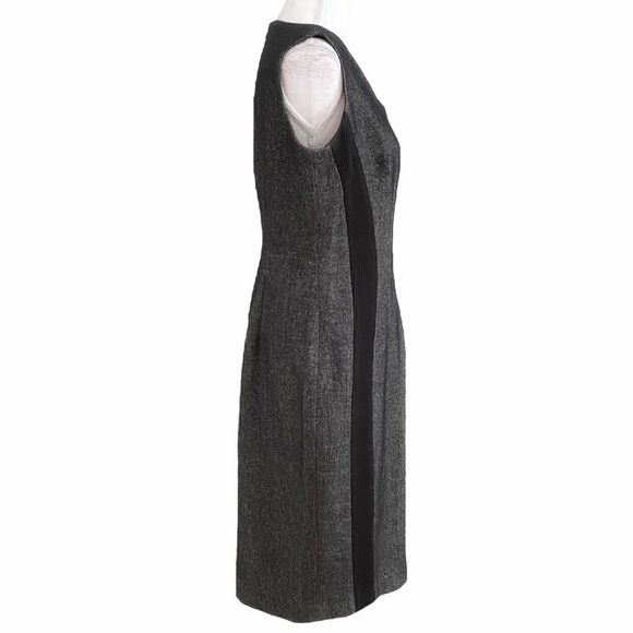 IRIS SETLAKWE WOOL LINEN BLEND GREY CHEVRON BLACK RIBBED INSERTION FORMAL DRESS - Picture 2 of 12